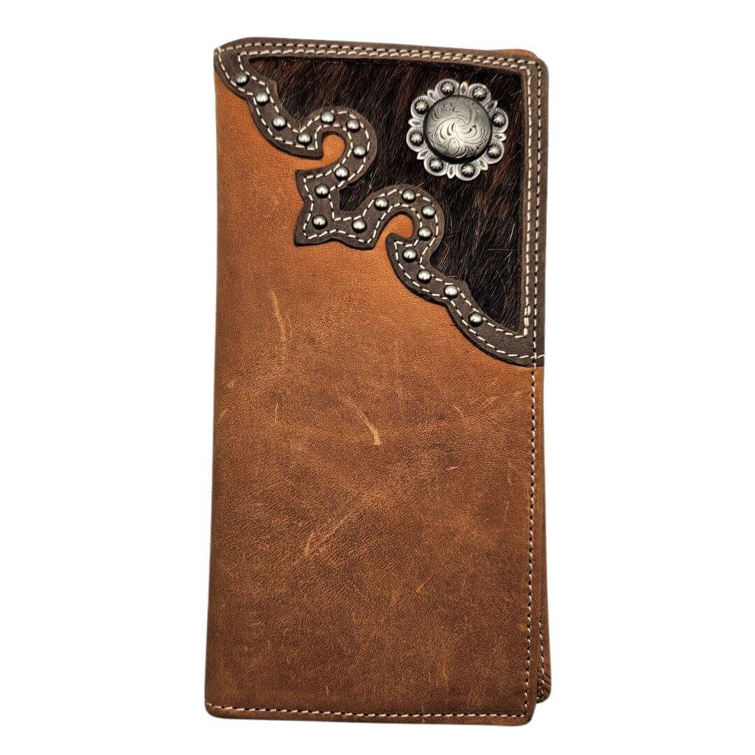 Montana West Hair-On Hide Leather Mens Wallet Western Cowboy Long Wallet