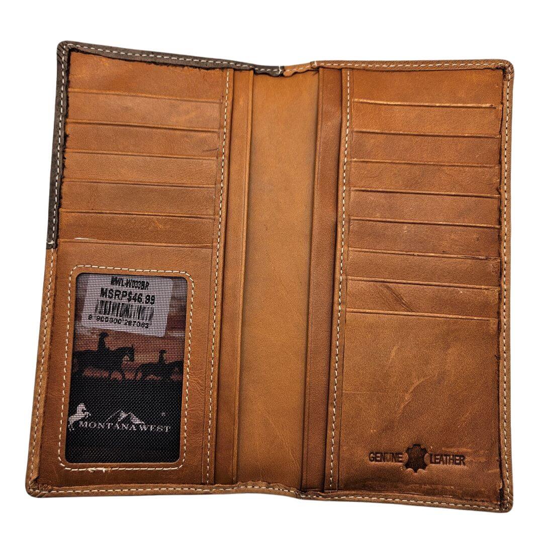 Montana West Hair-On Hide Leather Mens Wallet Western Cowboy Long Wallet