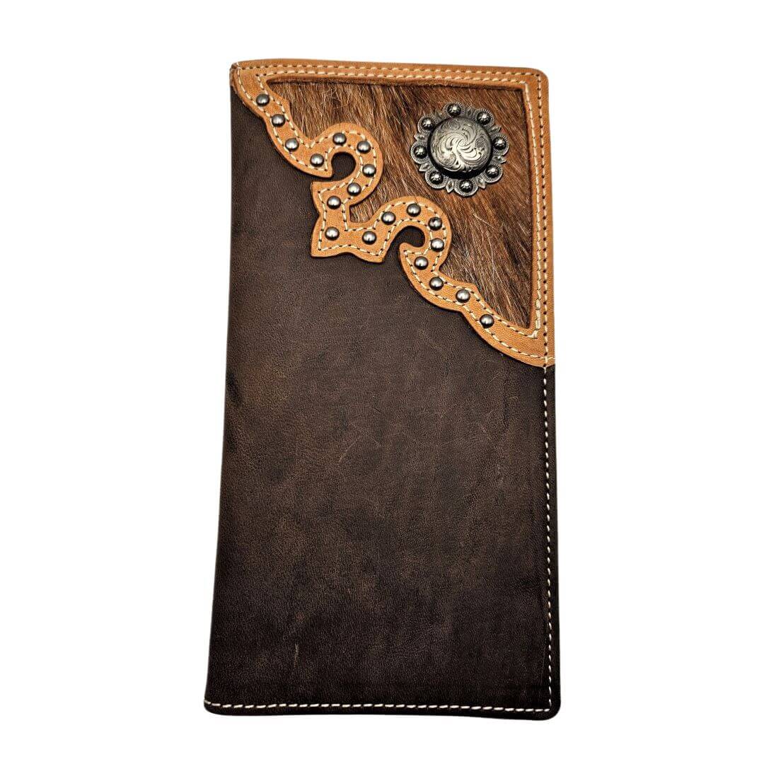 Montana West Hair-On Hide Leather Mens Wallet Western Cowboy Long Wallet