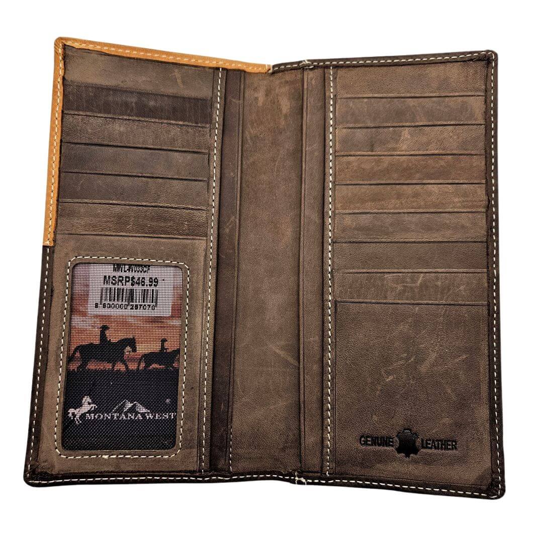 Montana West Hair-On Hide Leather Mens Wallet Western Cowboy Long Wallet