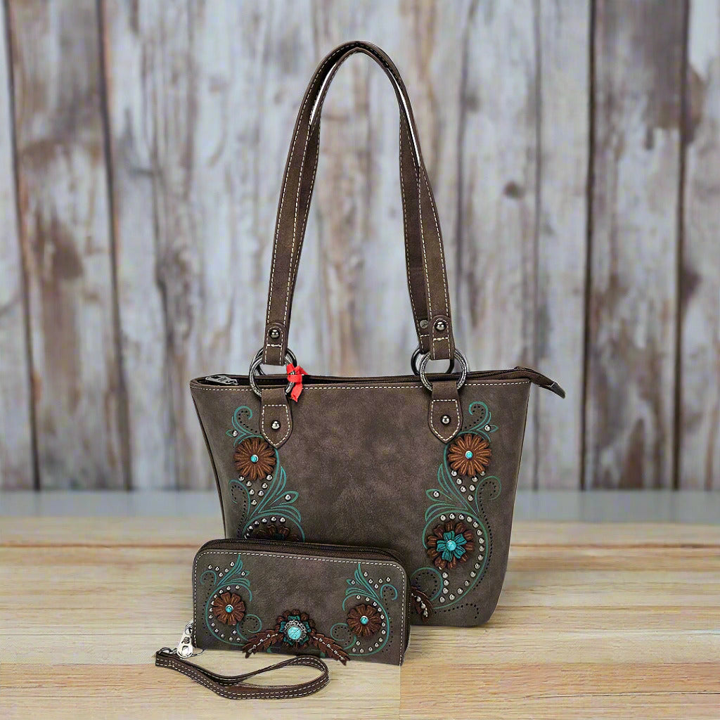 Montana-West-American-Bling-Concealed-Carry-Floral-Purse-Matching-Wallet-Coffee-AB-G7809WCF