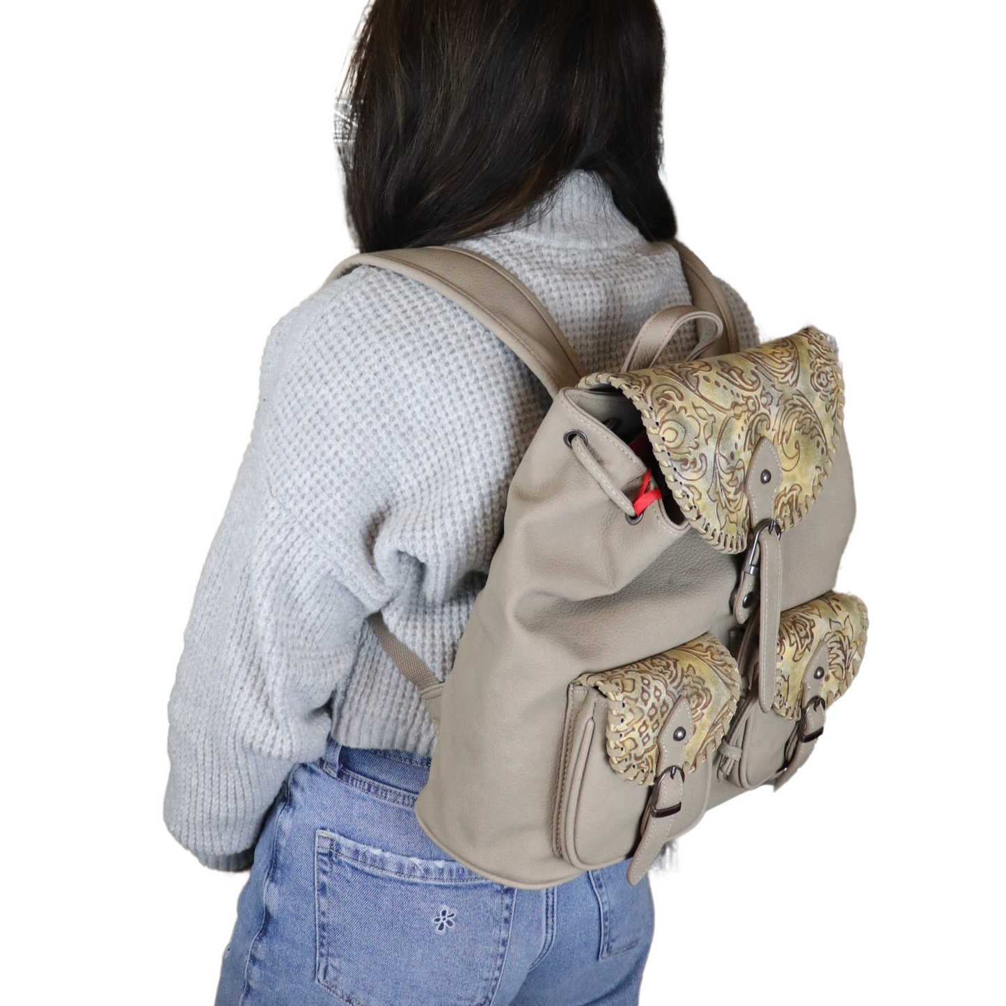 American Bling Concealed Carry Embroidery Floral Backpack & Wallet Khaki AB-7612WKH