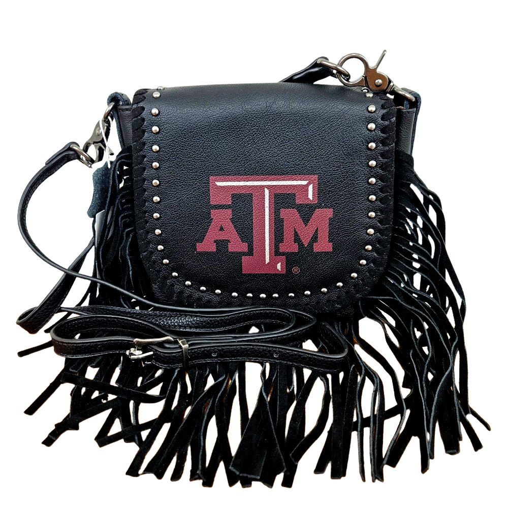 Montana-West-Texas-A&M-Leather-Fringe-Crossbody-Bag Black-AT-003-BK-1