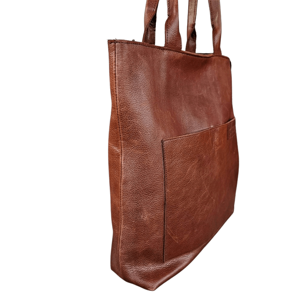GAC STOP Women's Classic Brown 100% Full Grain Leather Tote Bag Classic Brown GS-S001 CBR-3