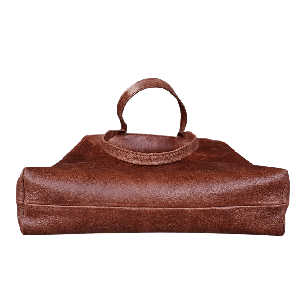 GAC STOP Women's Classic Brown 100% Full Grain Leather Tote Bag Classic Brown GS-S001 CBR-5