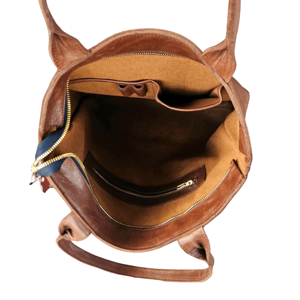 GAC STOP Women's Classic Brown 100% Full Grain Leather Tote Bag Classic Brown GS-S001 CBR-6