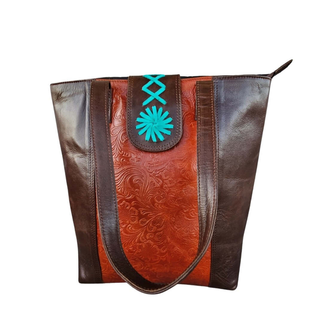 GAC STOP Full Grain Leather Purse Floral Tooling Western Cowgirl Handbag Brown GS-S002-BR-1