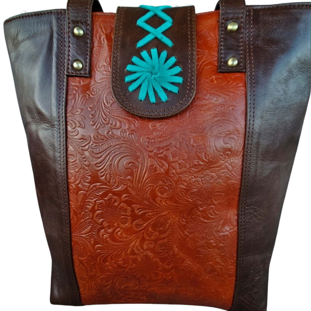 GAC STOP Full Grain Leather Purse Floral Tooling Western Cowgirl Handbag Brown GS-S002-BR-2