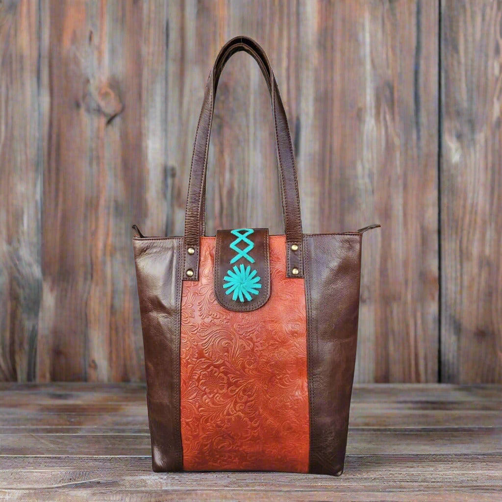 GAC STOP Full Grain Leather Purse Floral Tooling Western Cowgirl Handbag Brown GS-S002-BR
