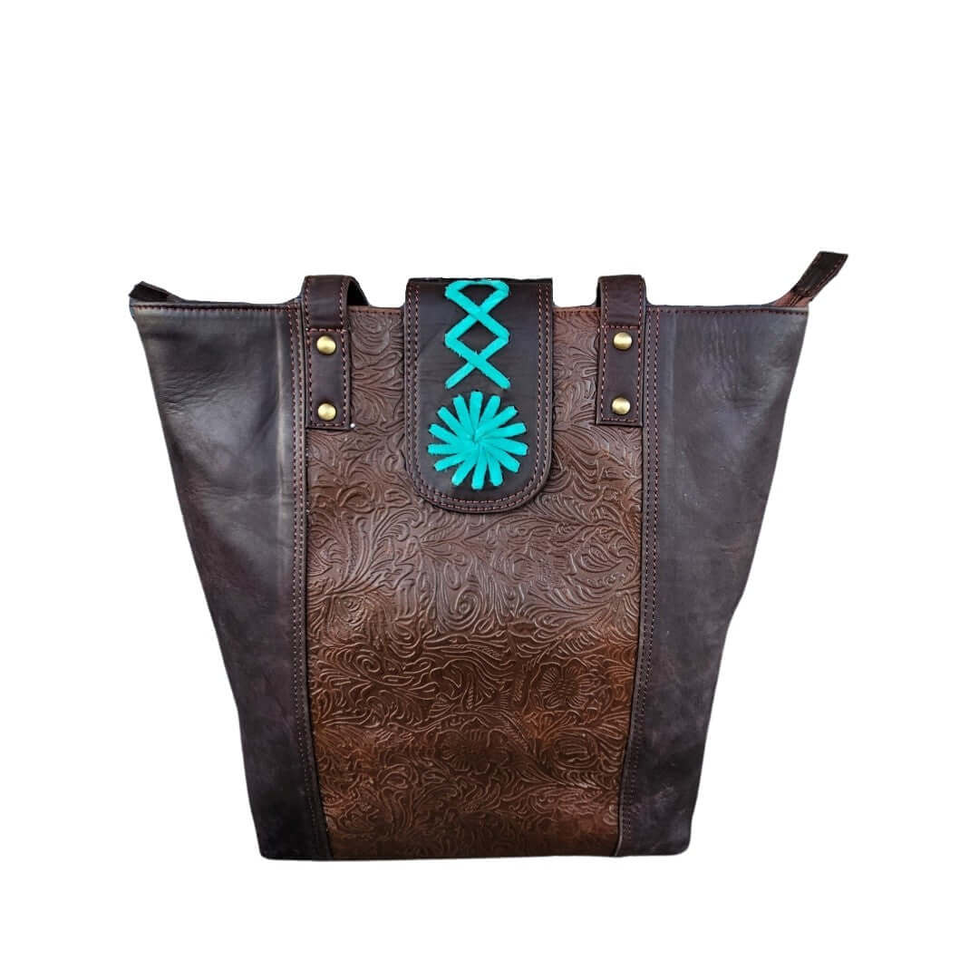 GAC STOP Full Grain Leather Purse Floral Tooling Western Cowgirl Handbag Coffee GS-S002-CF-1