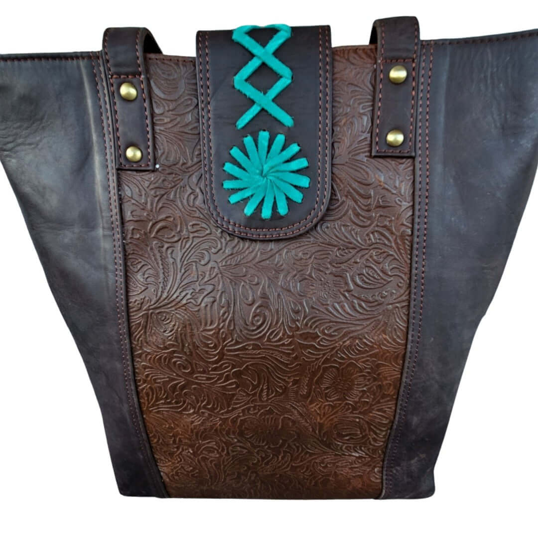 GAC STOP Full Grain Leather Purse Floral Tooling Western Cowgirl Handbag Coffee GS-S002-CF-2