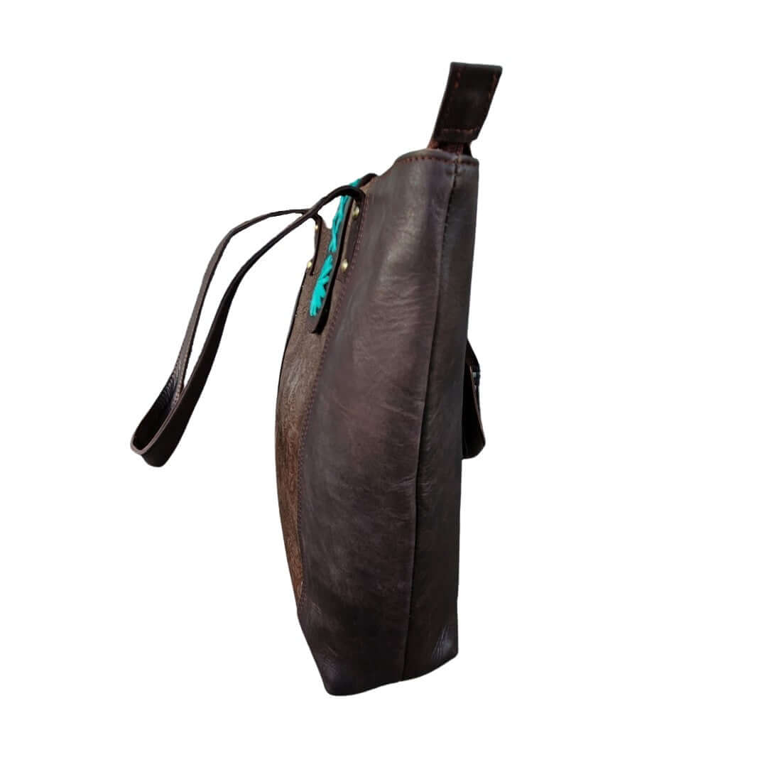 GAC STOP Full Grain Leather Purse Floral Tooling Western Cowgirl Handbag Coffee GS-S002-CF-3