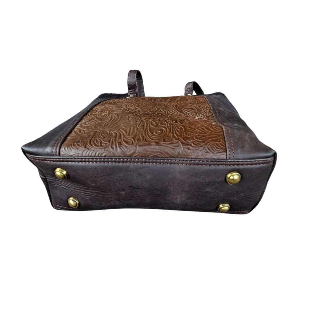 GAC STOP Full Grain Leather Purse Floral Tooling Western Cowgirl Handbag Coffee GS-S002-CF-6