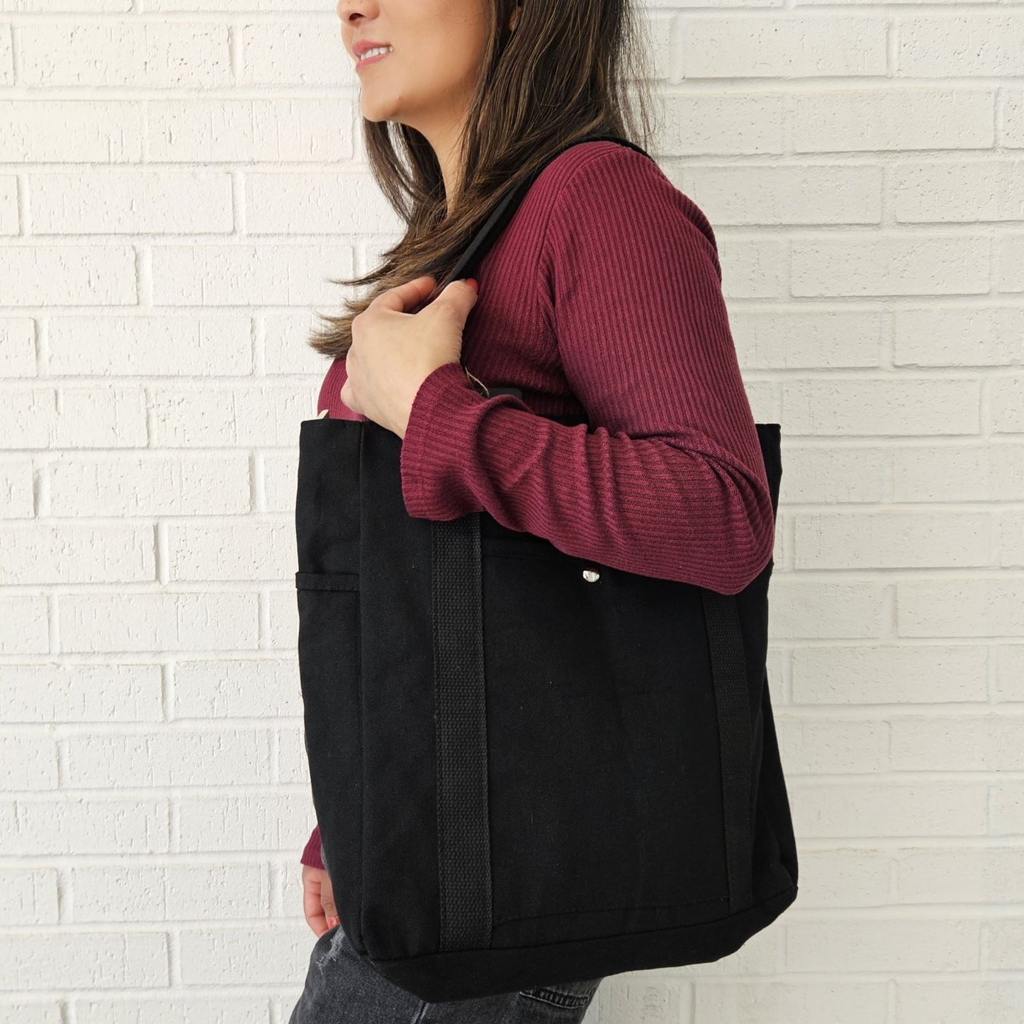 GAC STOP 100% Cotton Canvas Tote Eco-friendly Shopping Bag Black