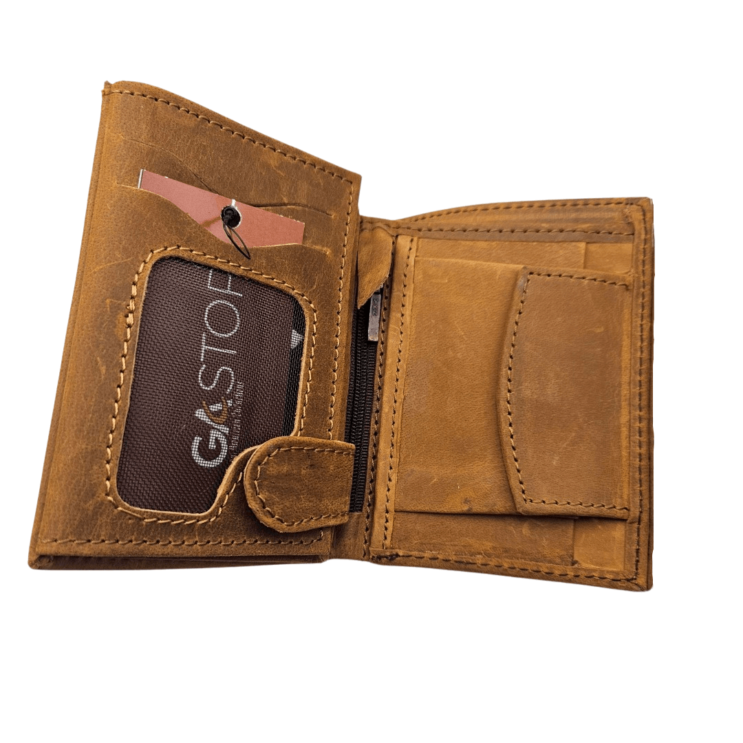 GAC STOP Full Grain Leather Men's Wallet Buck Brown GS-W002BBR-4