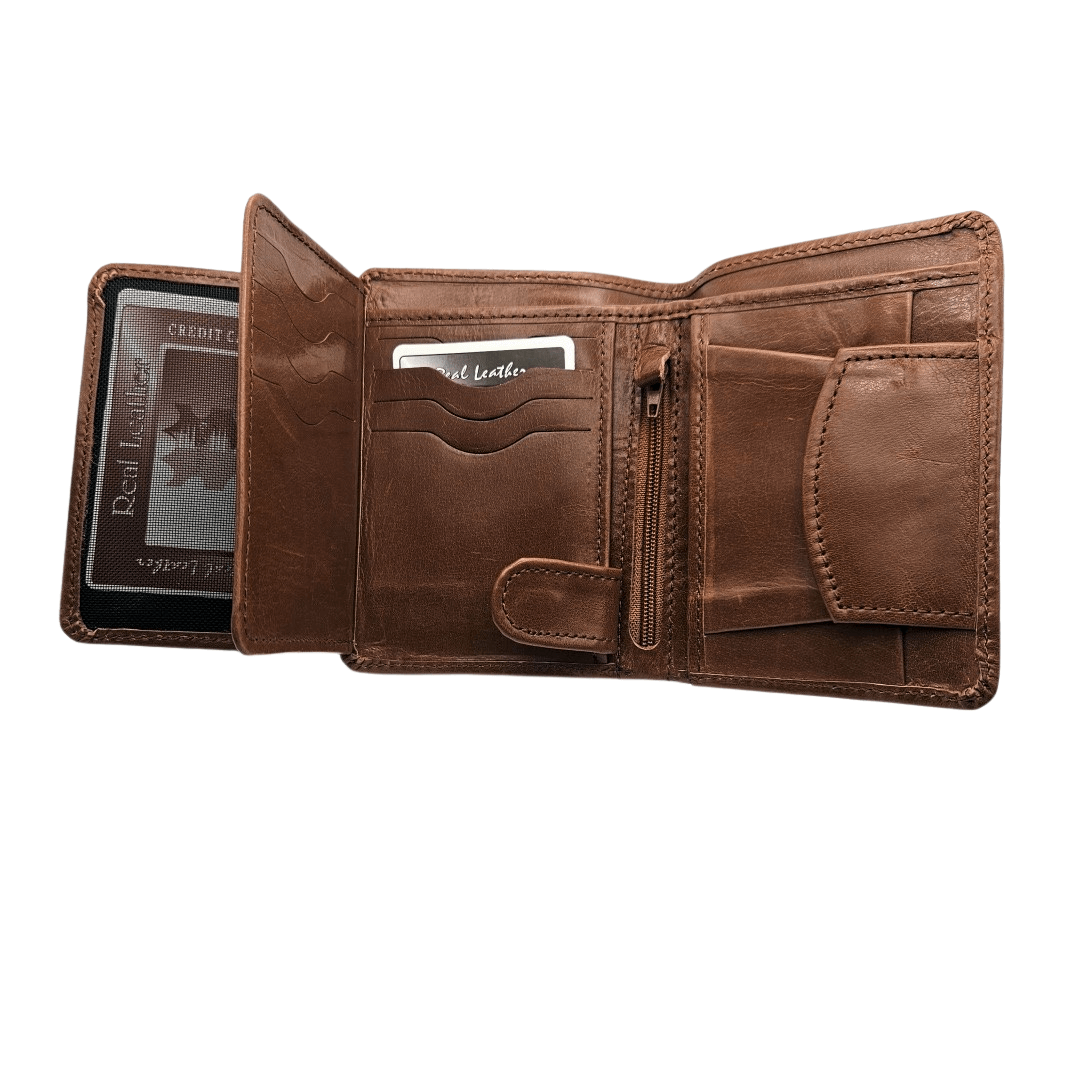 GAC STOP Full Grain Italian Leather Men's Wallet Brown GS-W002CBR-7