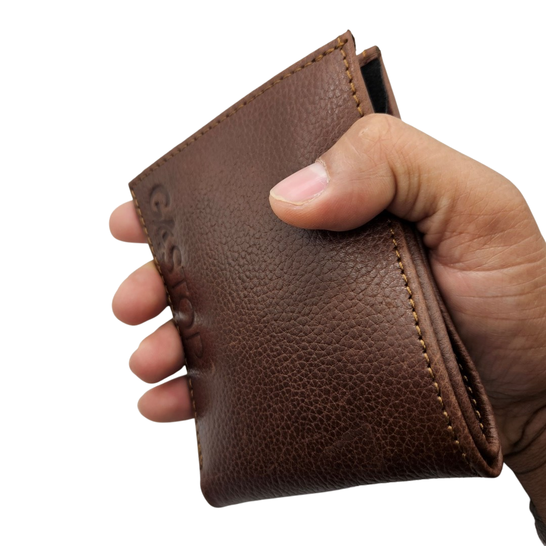 GAC STOP Full Grain Premium Leather Men's Wallet Cowhide leather Wallet Classic Brown GS-W003 CBR