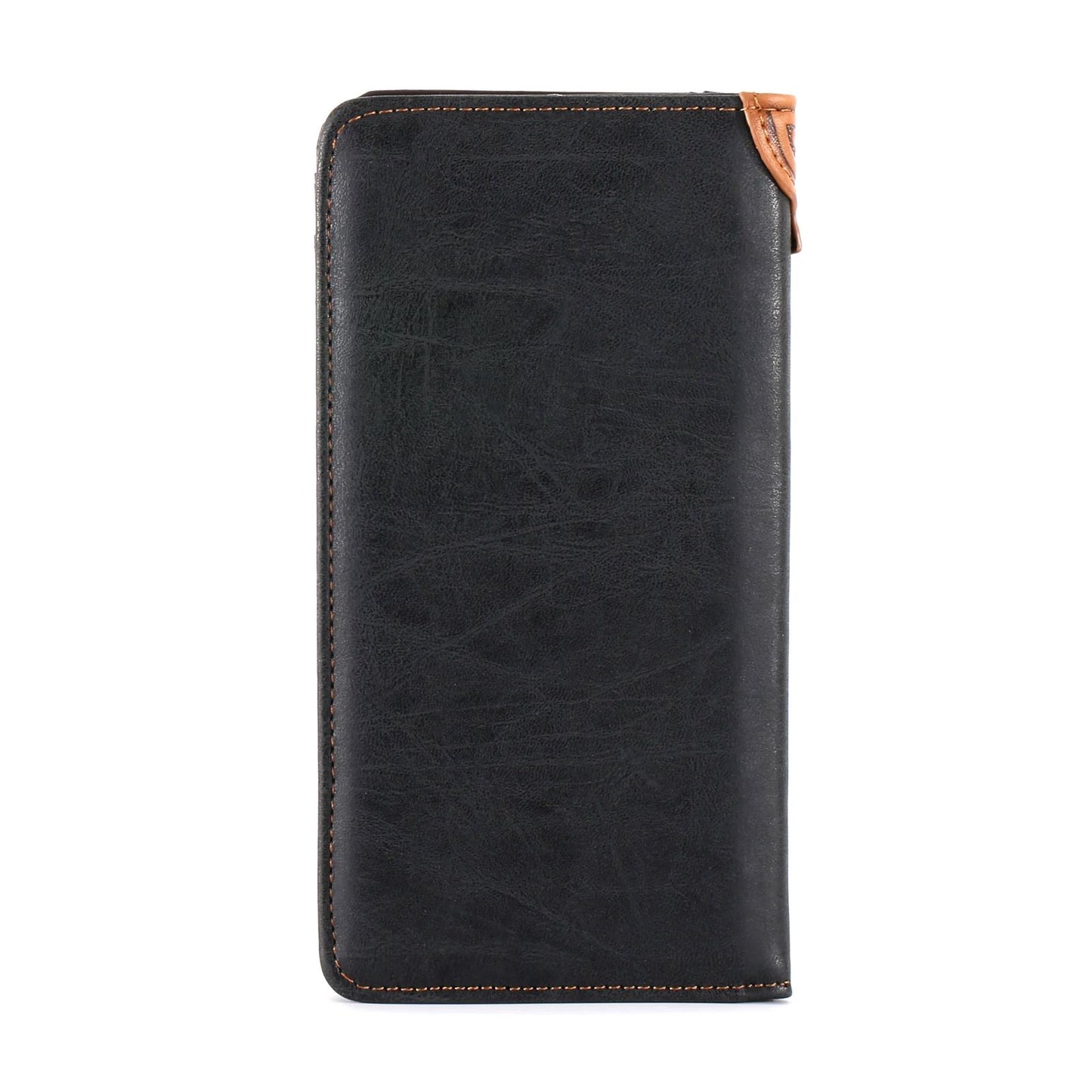 Embossed Floral Men's Bifold Long Faux Leather Wallet Black MW-612BK-4