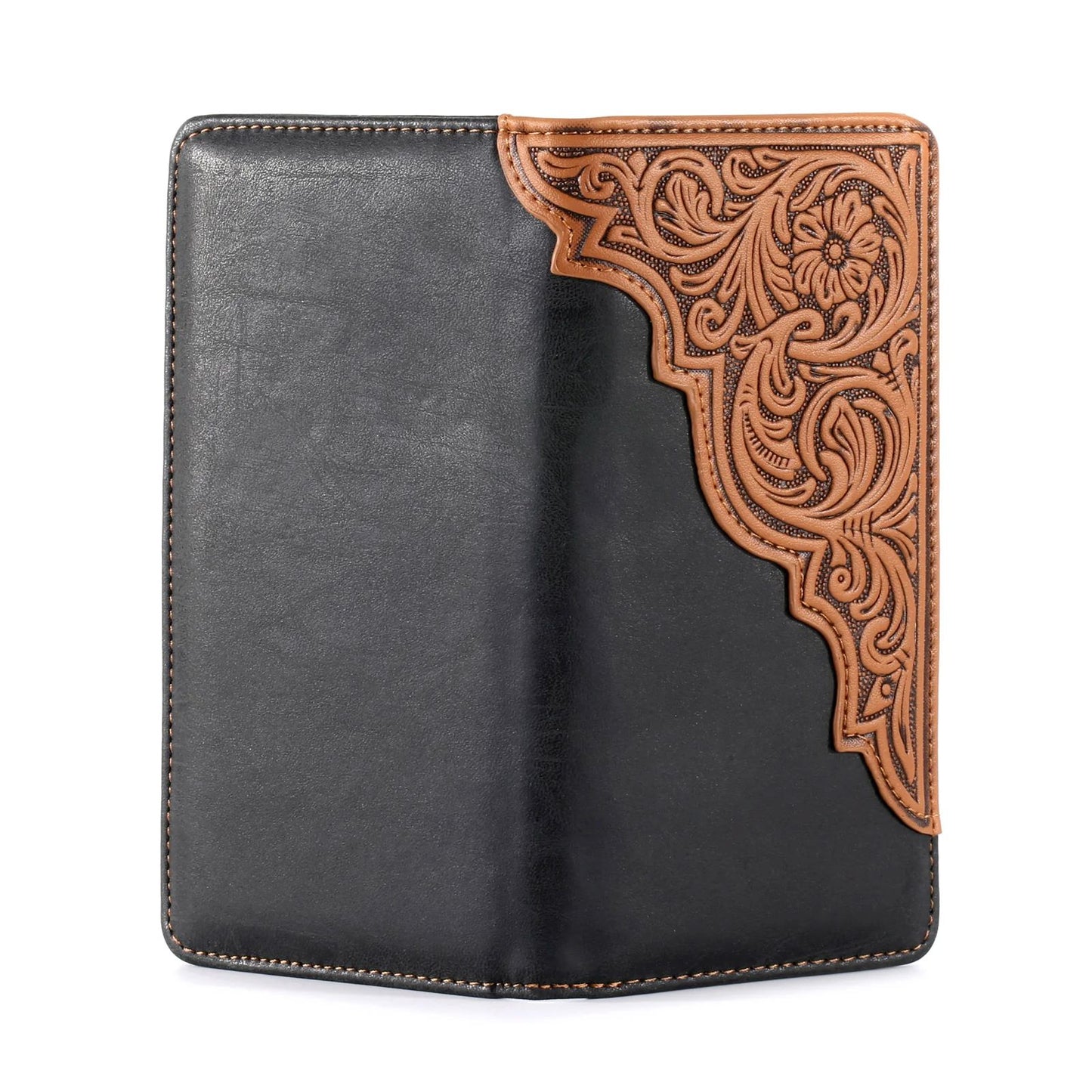 Embossed Floral Men's Bifold Long Faux Leather Wallet Black MW-612BK-6