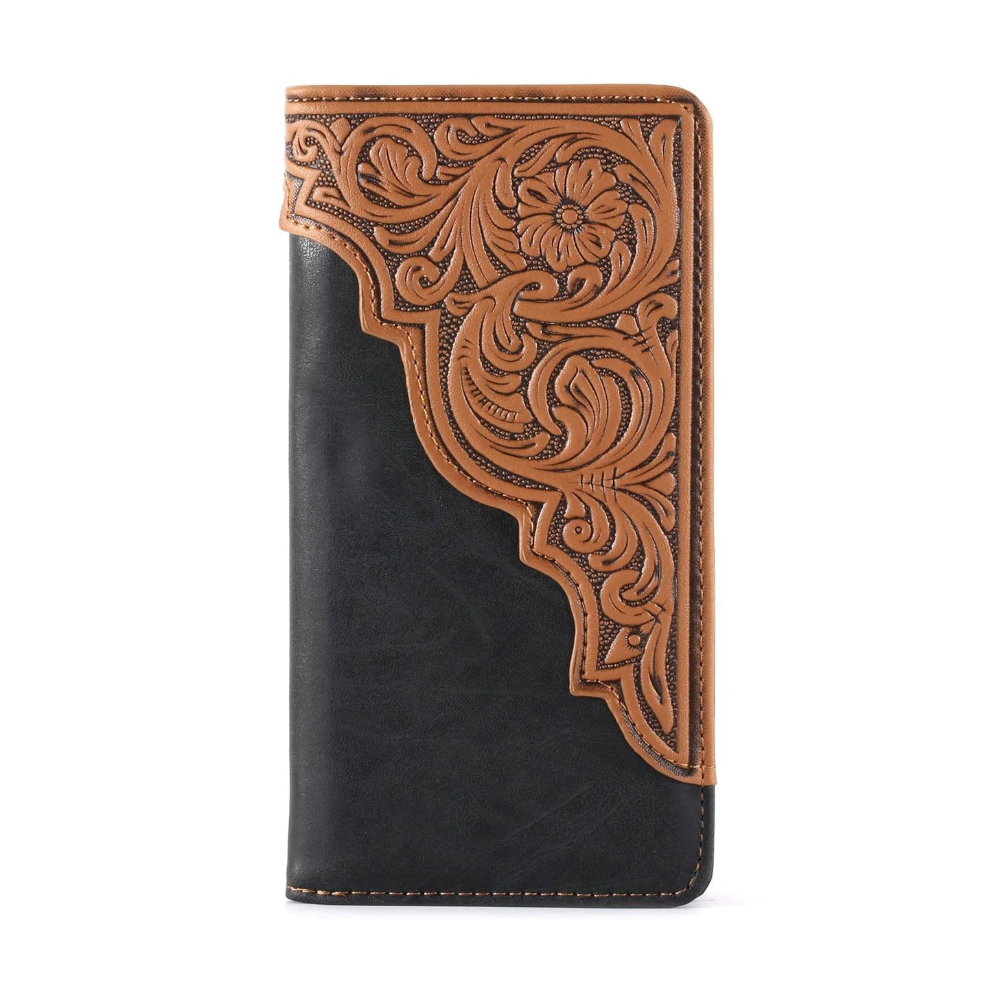 Embossed Floral Men's Bifold Long Faux Leather Wallet Black MW-612BK-7