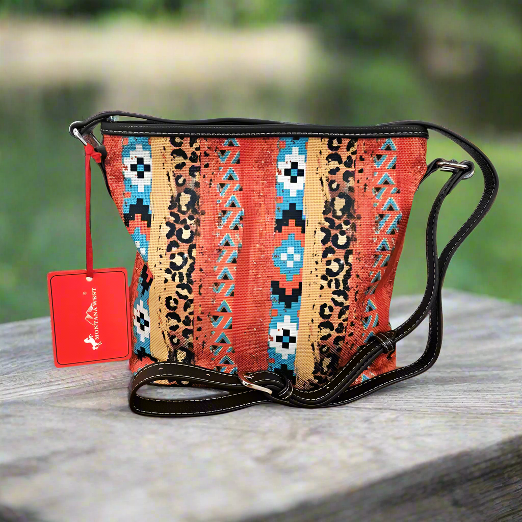 Montana West Aztec Print Canvas Crossbody Bag Western Cowgirl Vegan Purse MW1233-8360RD