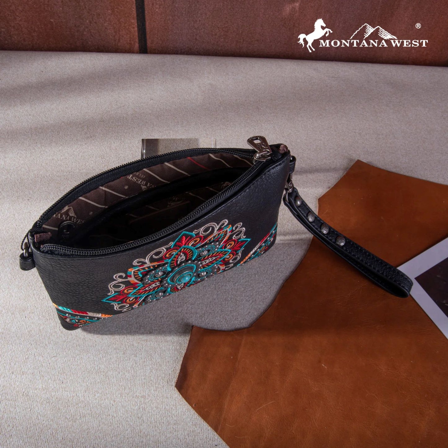 Montana West Embroidered Tribal Mandala Clutch Crossbody Black