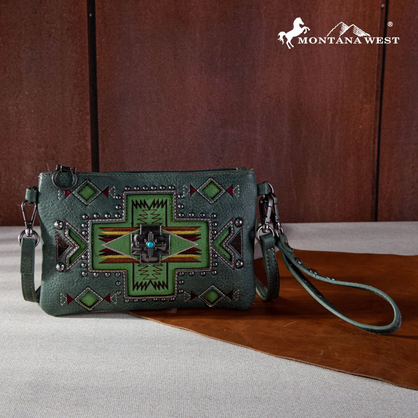 Montana West Concho Collection Crossbody/Wristlet Green MW1261-181GN