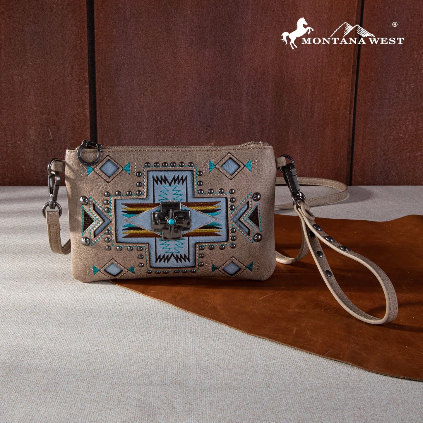 Montana West Concho Collection Crossbody/Wristlet Khaki MW1261-181KH