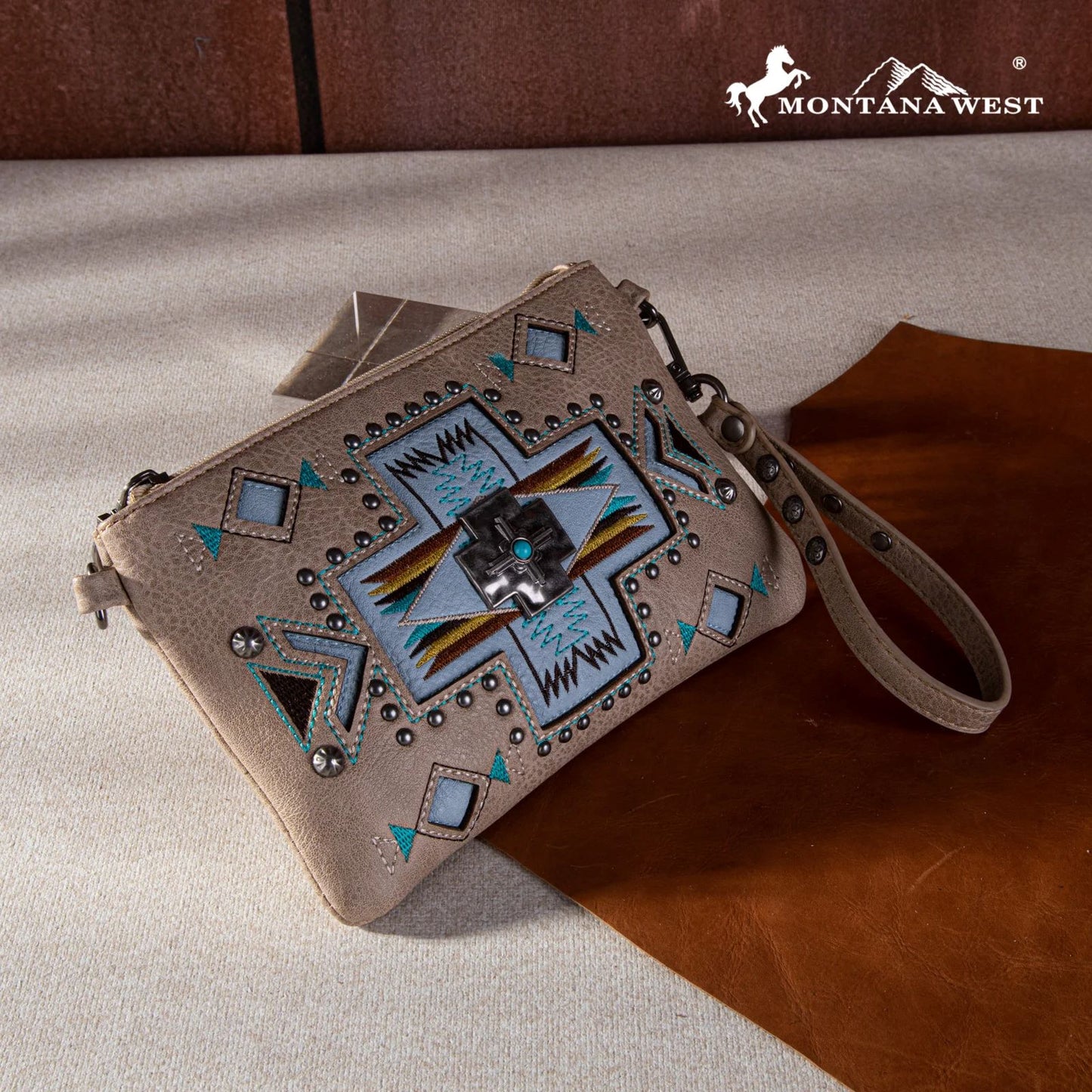 Montana West Concho Collection Crossbody/Wristlet Khaki MW1261-181KH-6