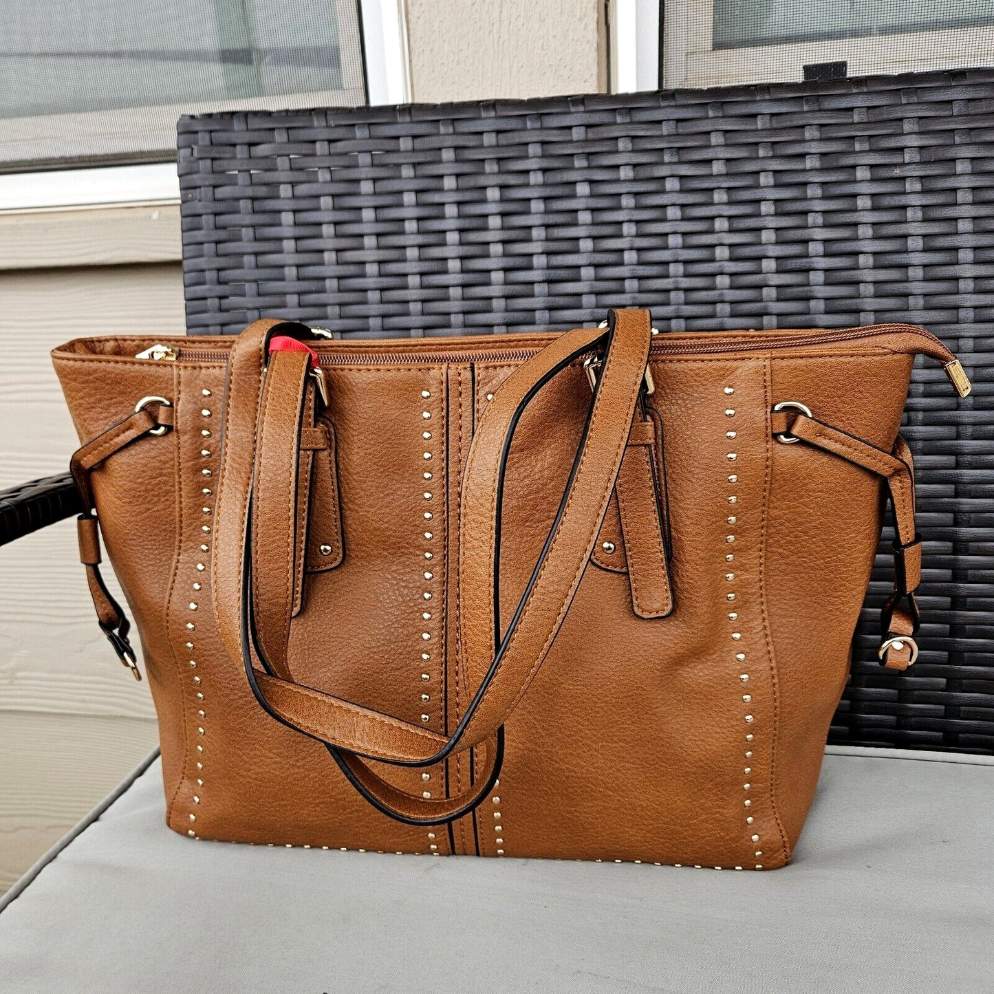 Montana West Studded Lacing Tote Bag Western Style Handbag Brown MWC-1002BR