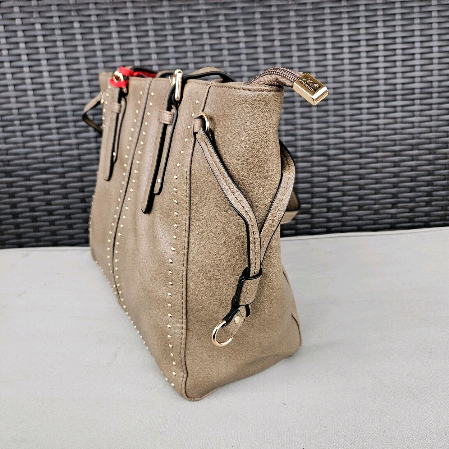 Montana West Studded Lacing Tote Bag Western Style Handbag Khaki MWC-1002KH3