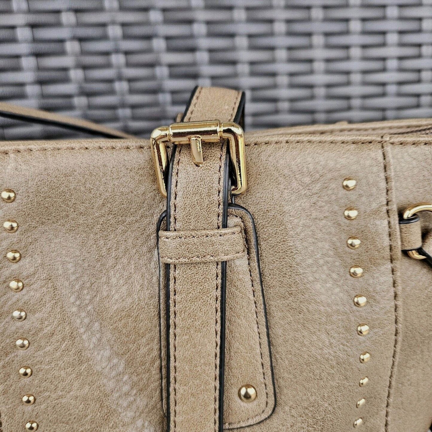 Montana West Studded Lacing Tote Bag Western Style Handbag Khaki MWC-1002KH4