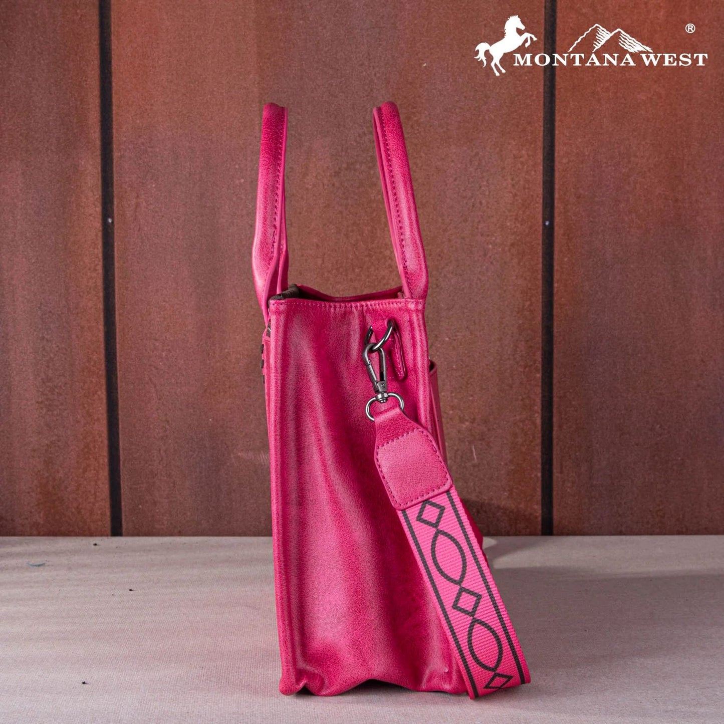 Montana West Whipstitch Concealed Carry Tote Crossbody Bag Hot Pink