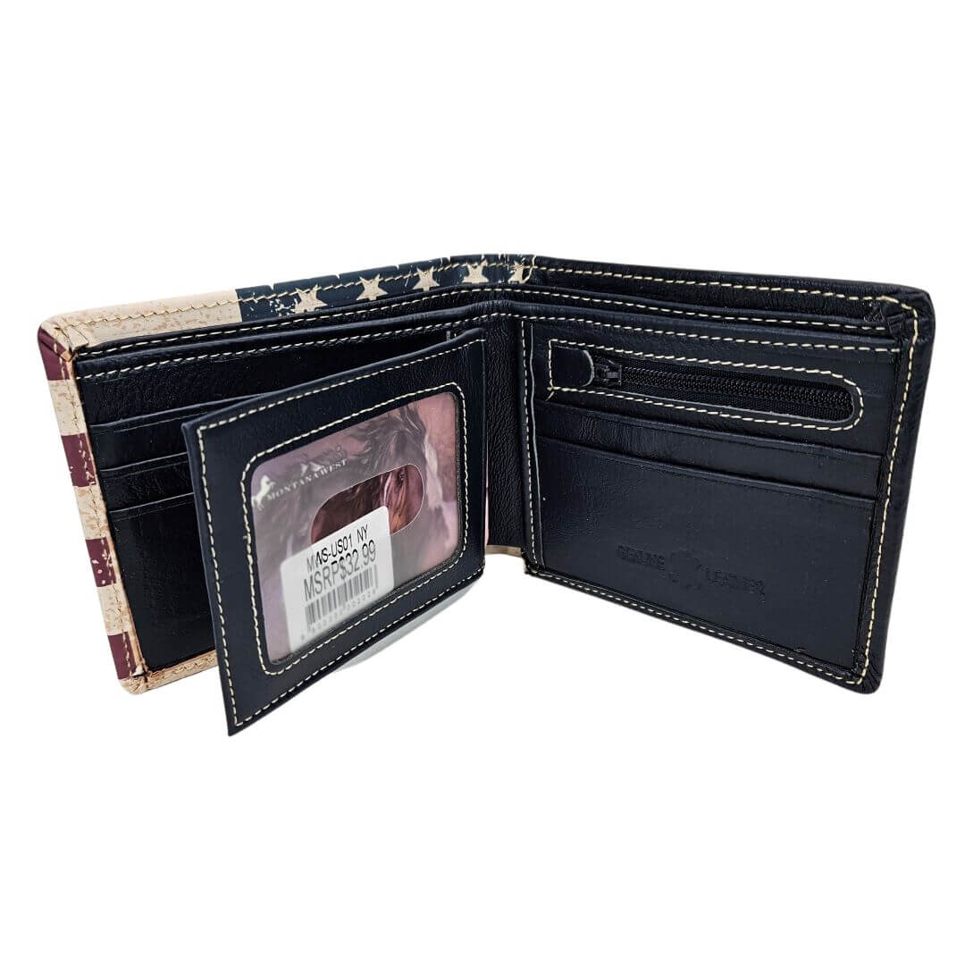 Montana West Men's Distressed Patriotic US Flag Wallet Navy