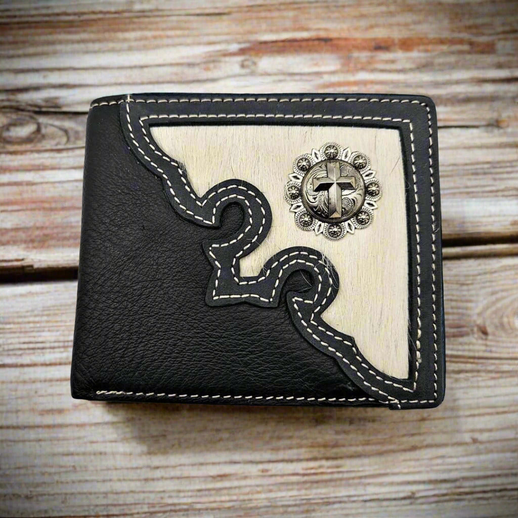Montana West Hair on Hide Leather Cowboy Bi-fold Wallet MWS-W026-BK