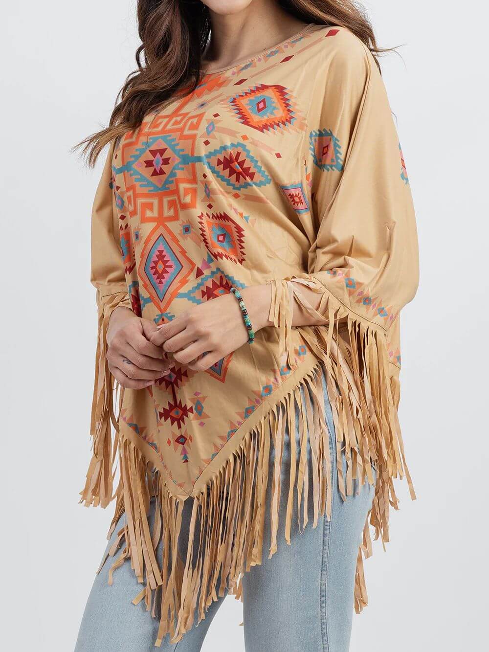 Montana West American Bling Aztec All Over Print Fringe Poncho