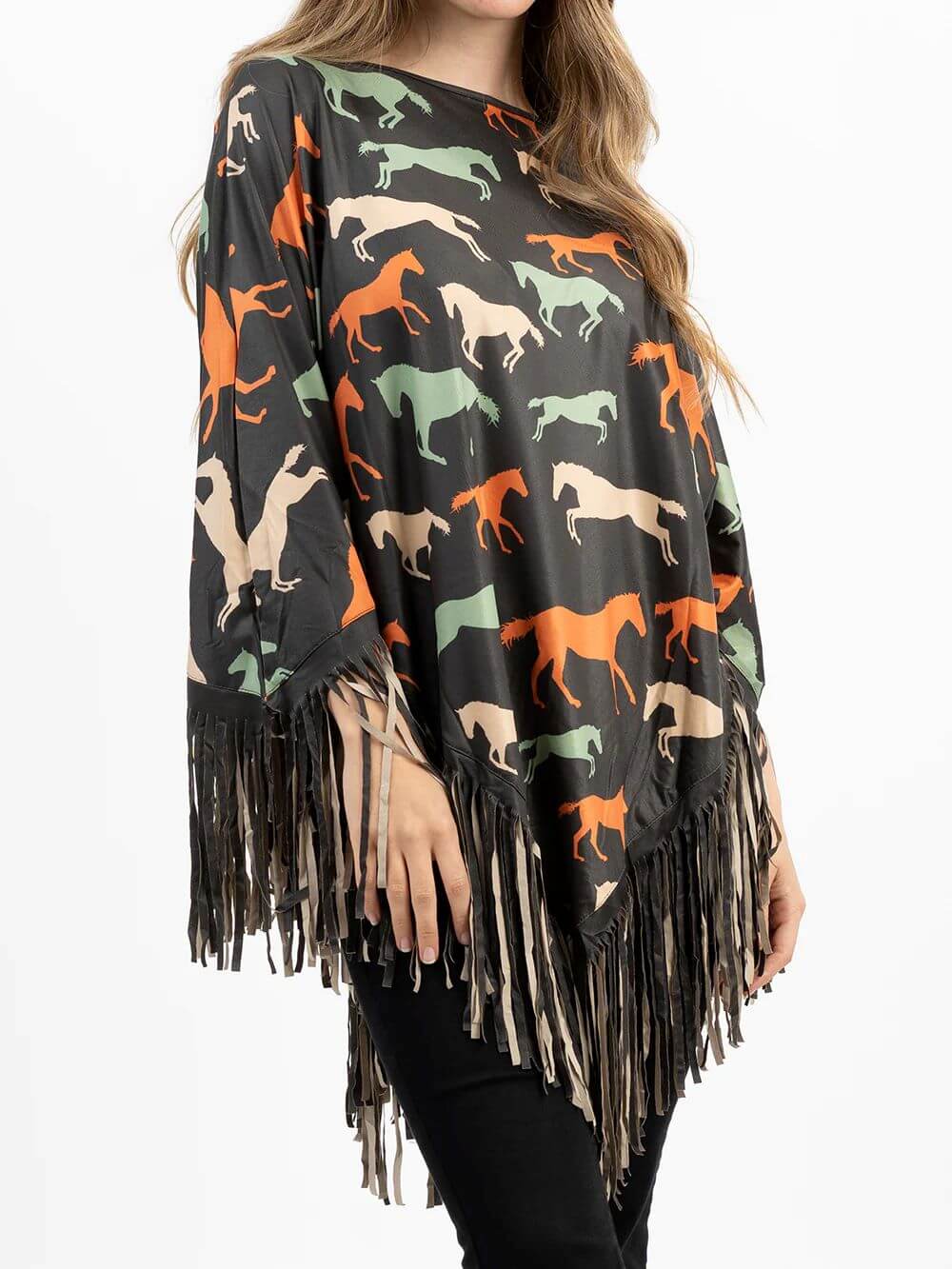 Montana West American Bling Horse All Over Print Fringe Poncho