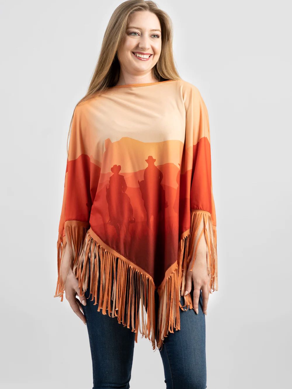 Montana West American Bling Sunset Front & Back Printed Poncho