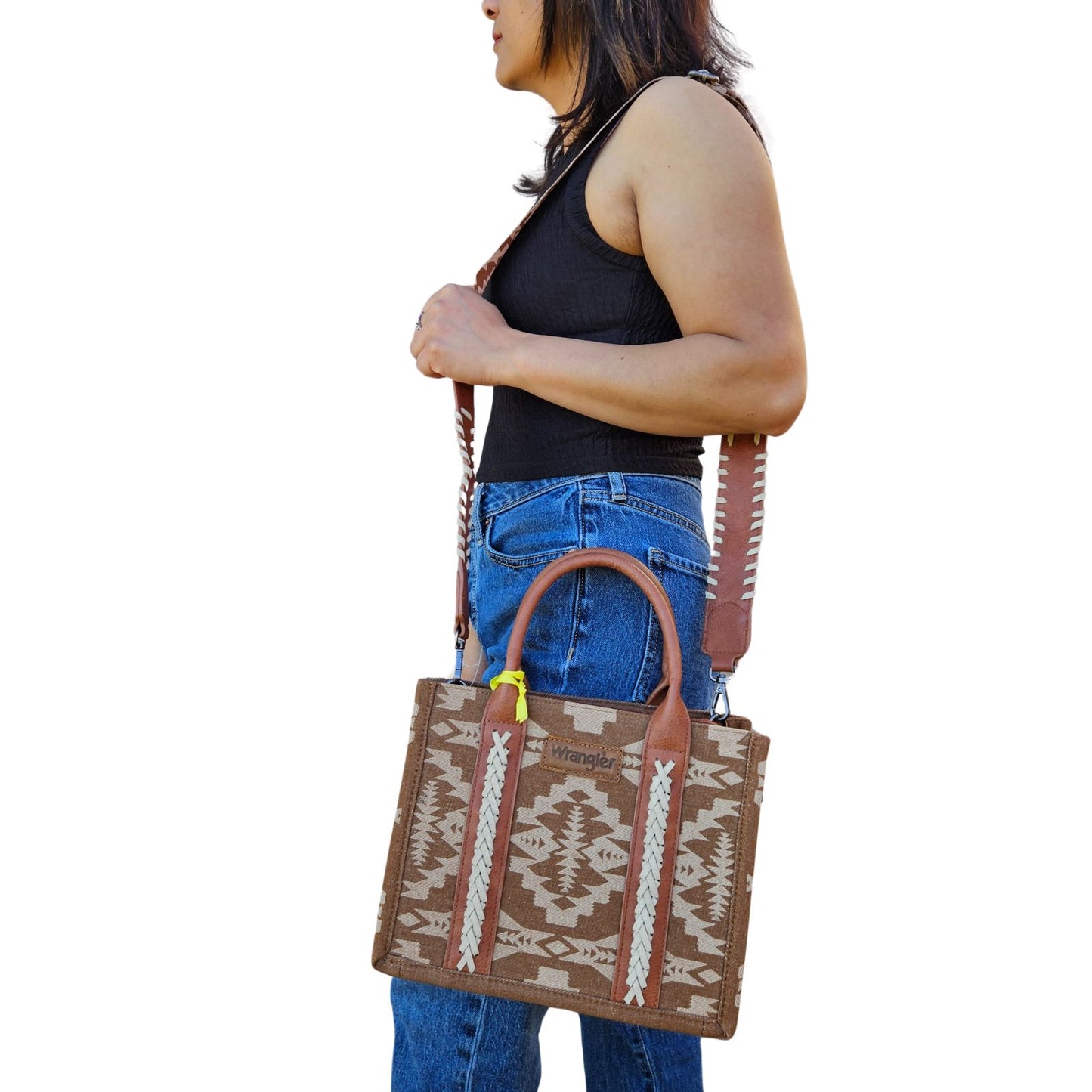 Wrangler Ladies Southwestern Small Canvas Tote Crossbody Brown
