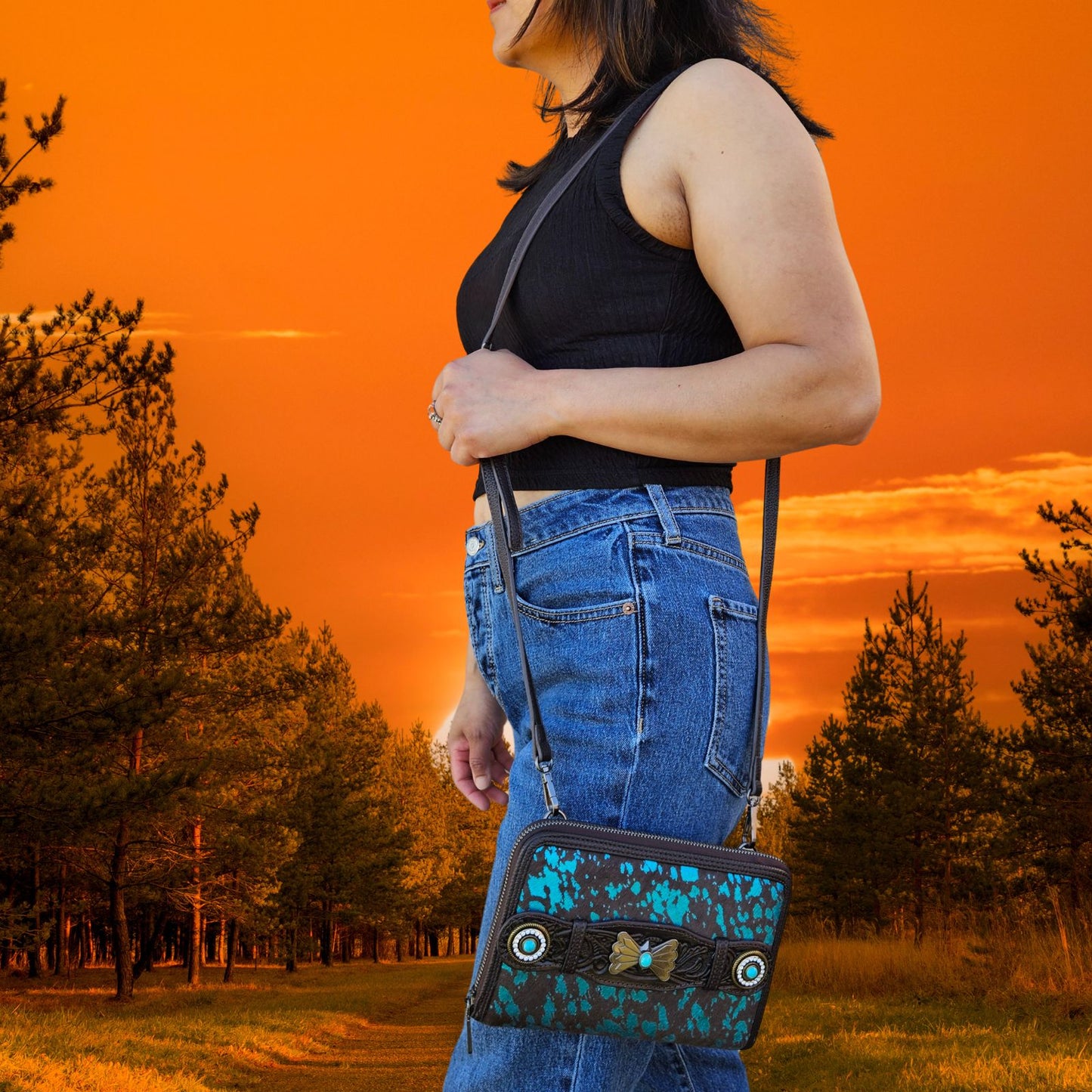 Wrangler Hair on Western Floral Crossbody Bag Pick Colors