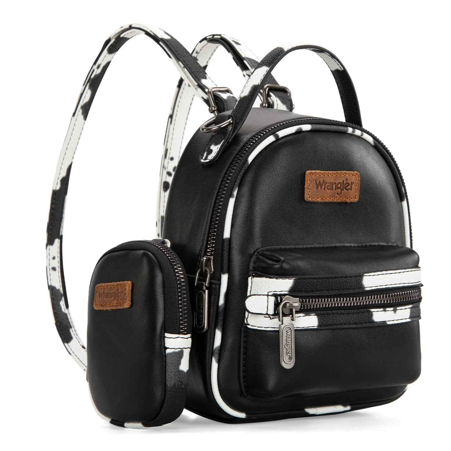 Wrangler Western Cowgirl Cow Print Mini Backpack With Coin Pouch Black