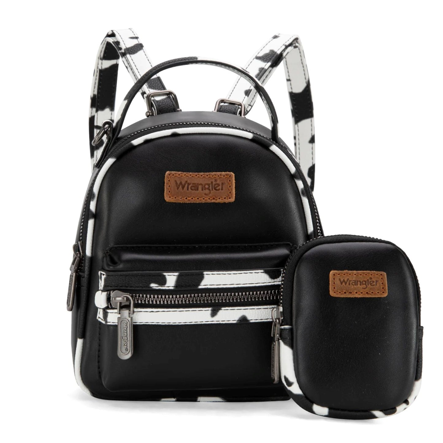 Wrangler Western Cowgirl Cow Print Mini Backpack With Coin Pouch Black