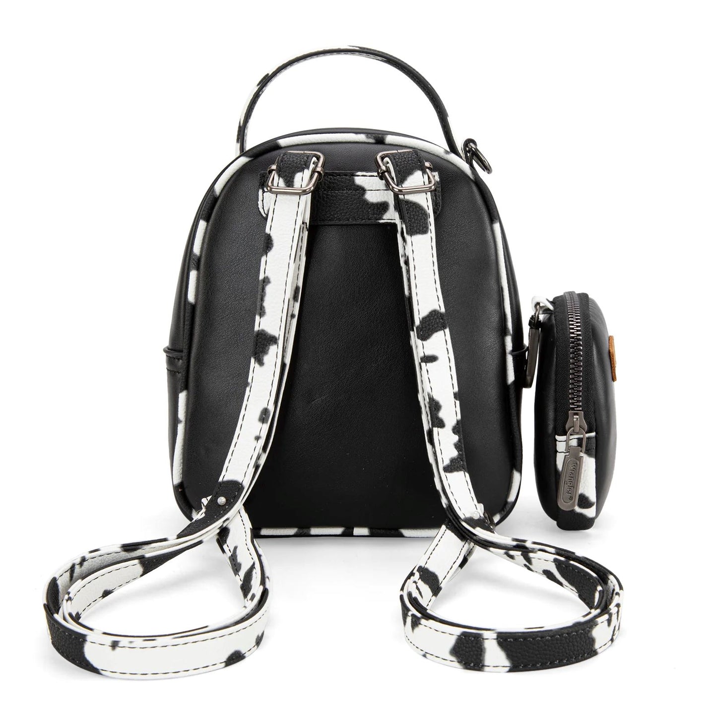 Wrangler Western Cowgirl Cow Print Mini Backpack With Coin Pouch Black