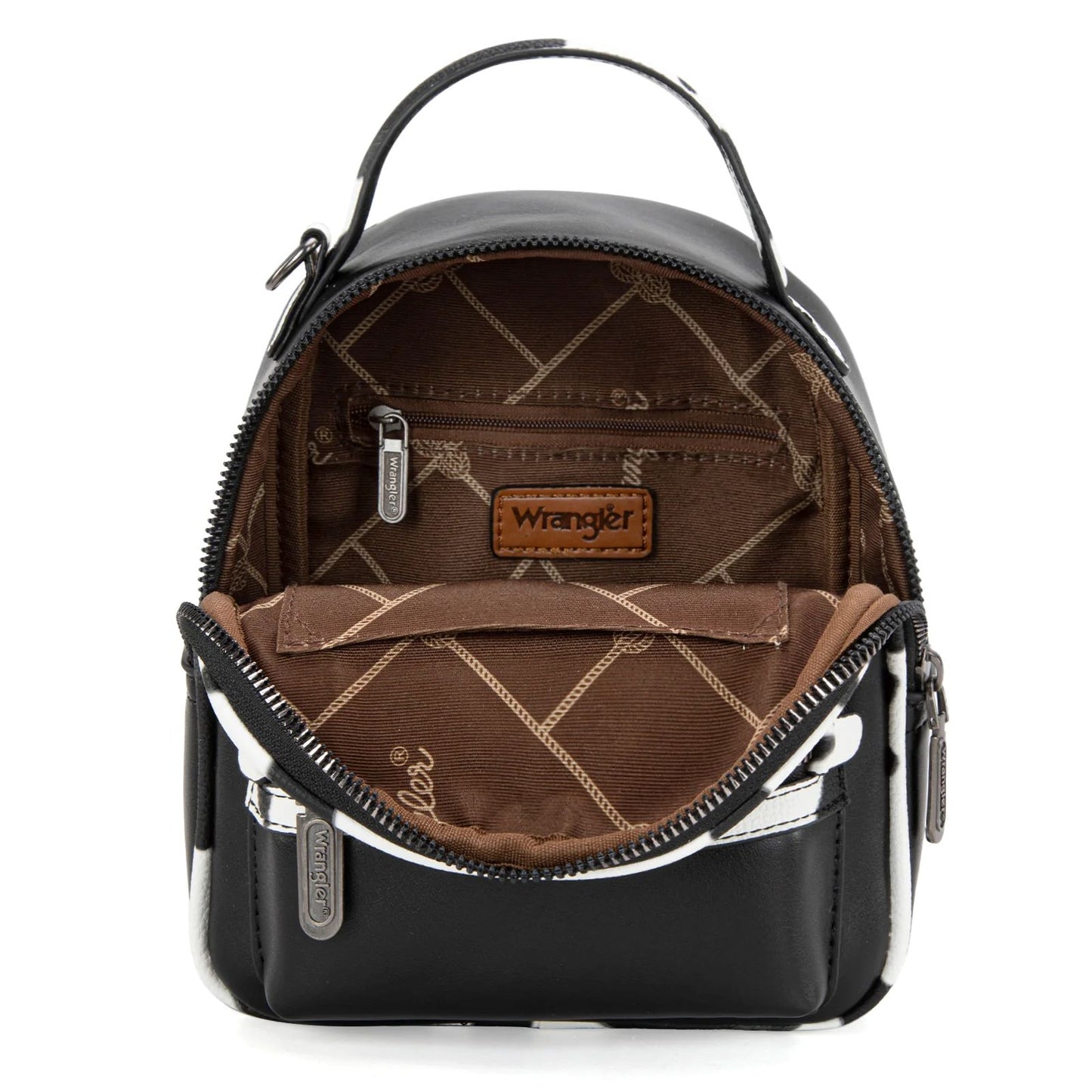 Wrangler Western Cowgirl Cow Print Mini Backpack With Coin Pouch Black