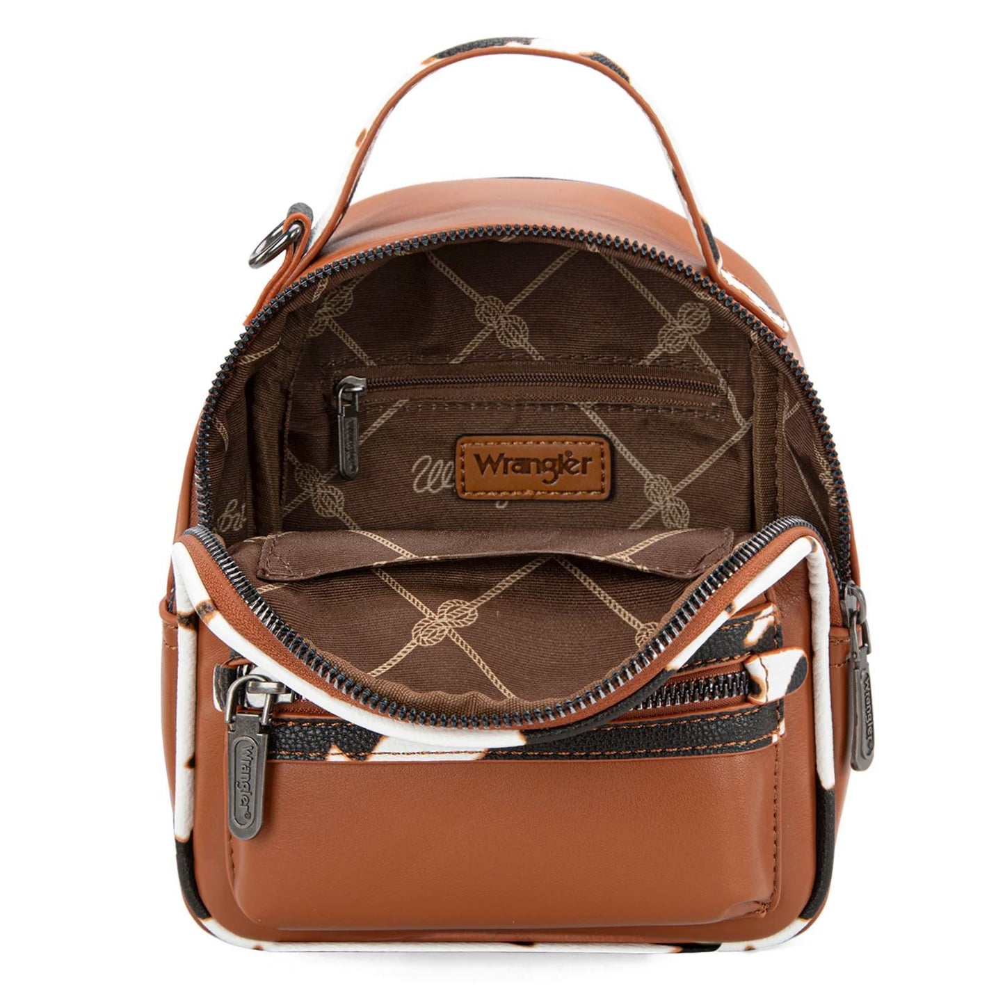 Wrangler Western Cowgirl Cow Print Mini Backpack With Coin Pouch Brown