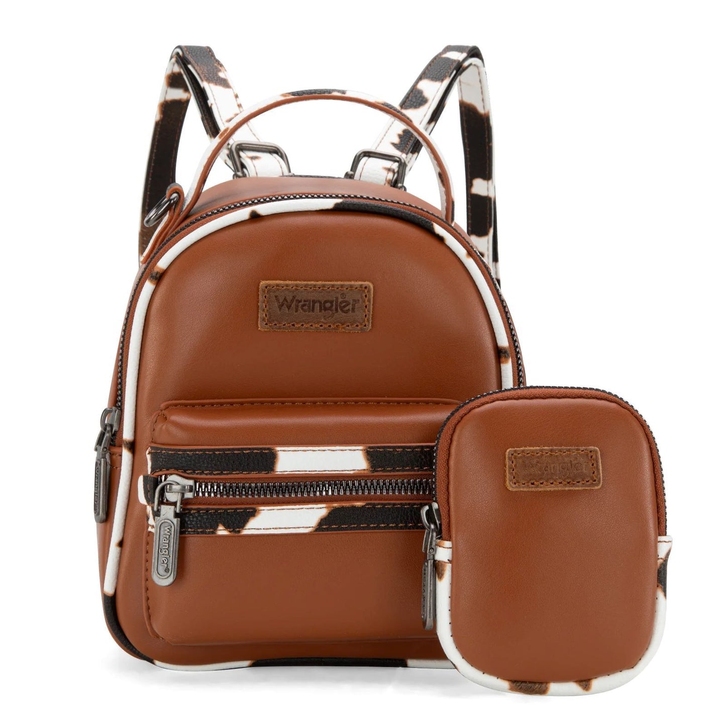 Wrangler Western Cowgirl Cow Print Mini Backpack With Coin Pouch Brown