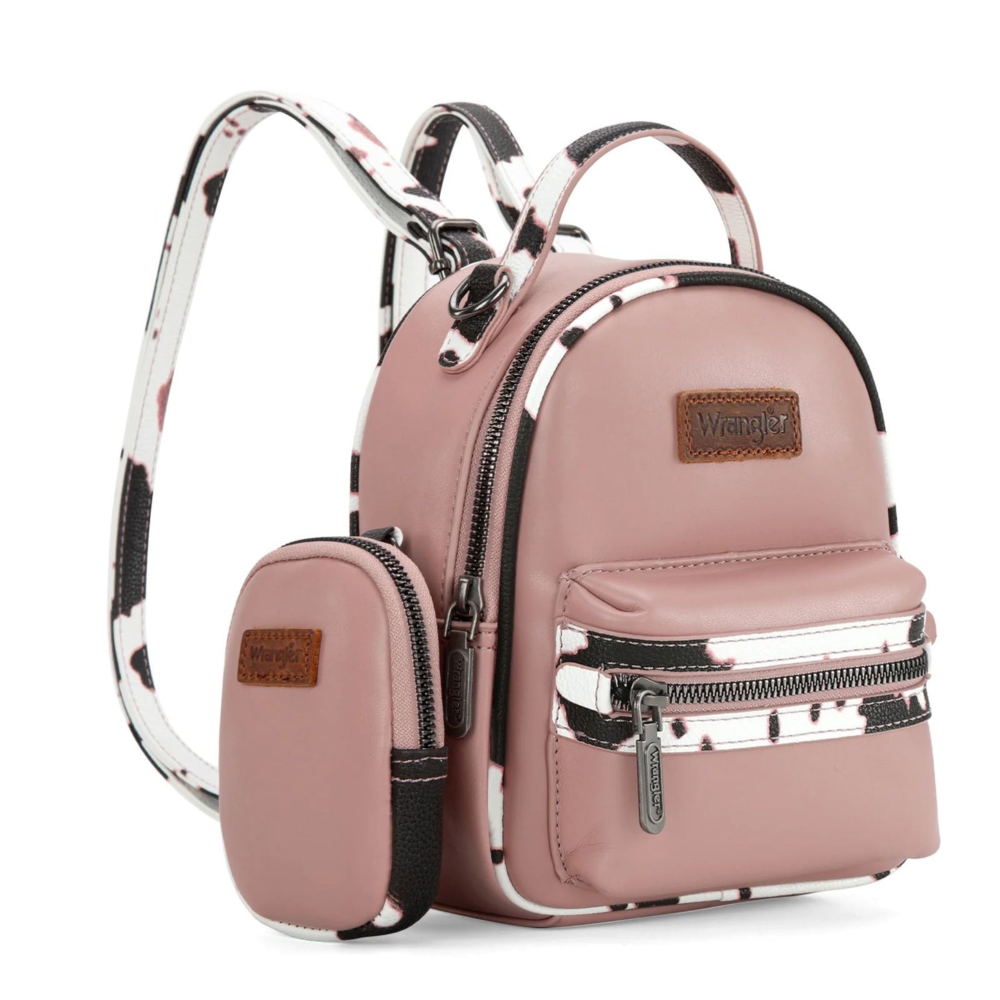 Wrangler Western Cowgirl Cow Print Mini Backpack With Coin Pouch Pink