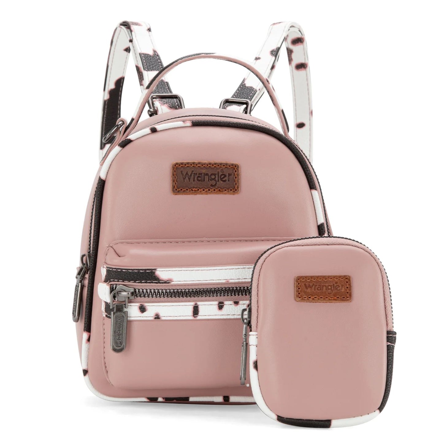 Wrangler Western Cowgirl Cow Print Mini Backpack With Coin Pouch Pink