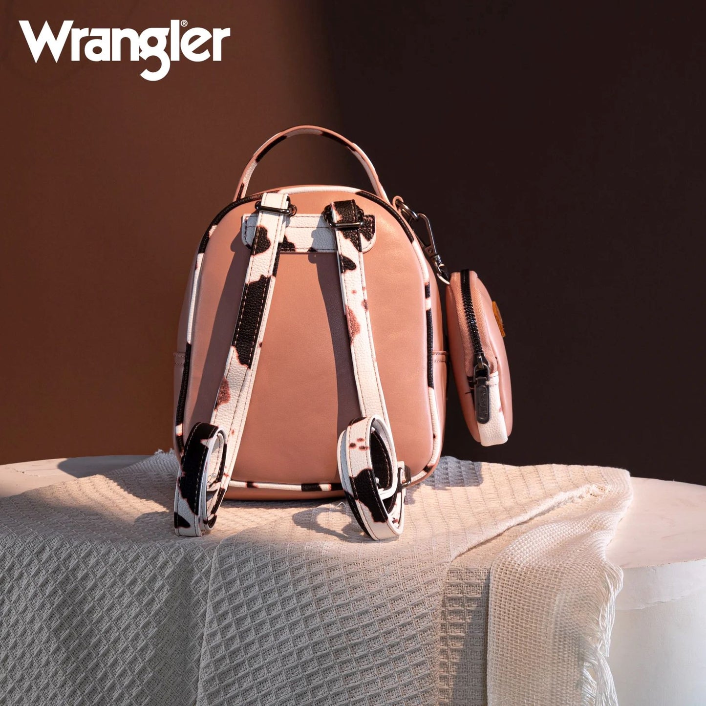 Wrangler Western Cowgirl Cow Print Mini Backpack With Coin Pouch Pink