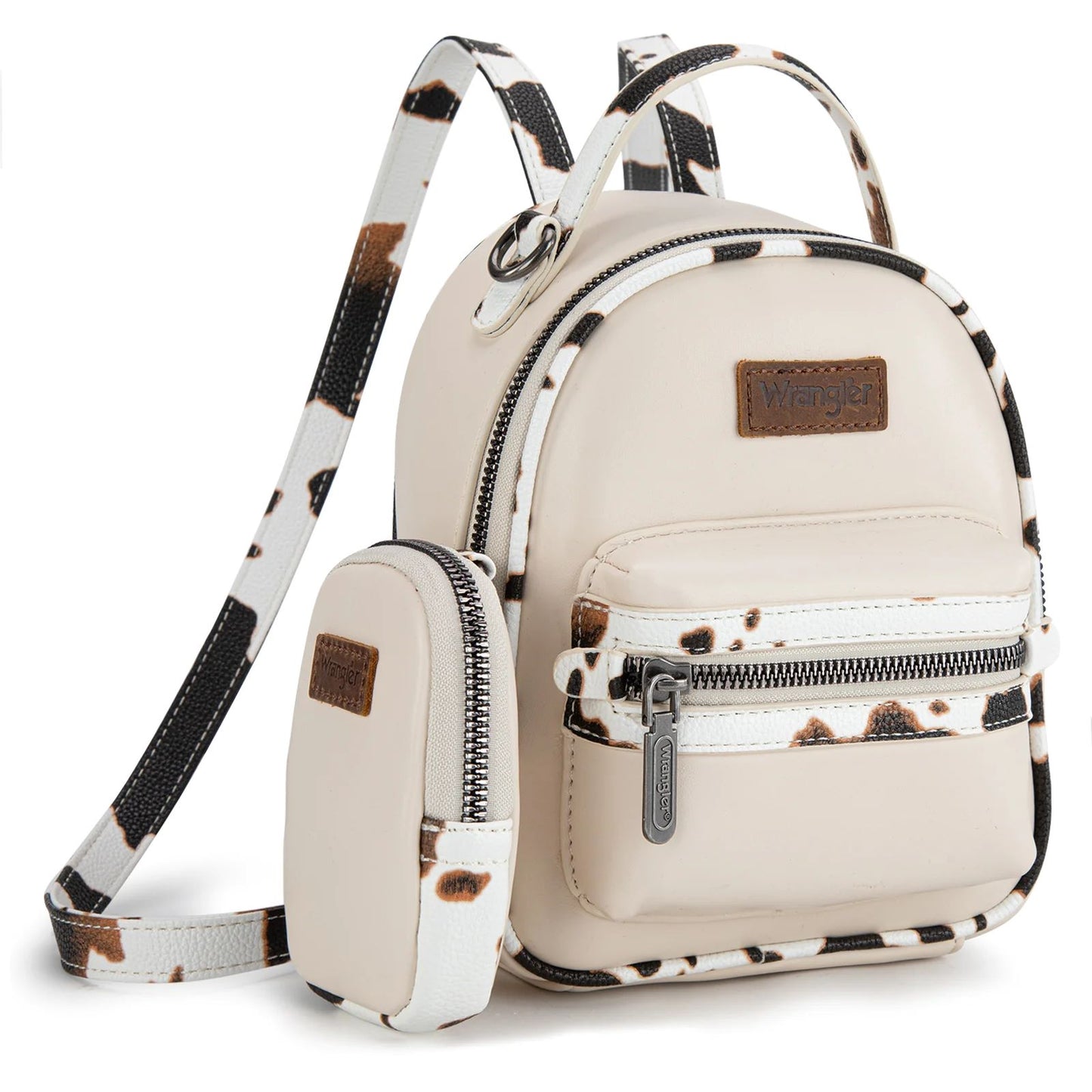 Wrangler Western Cowgirl Cow Print Mini Backpack With Coin Pouch Turquoise Tan
